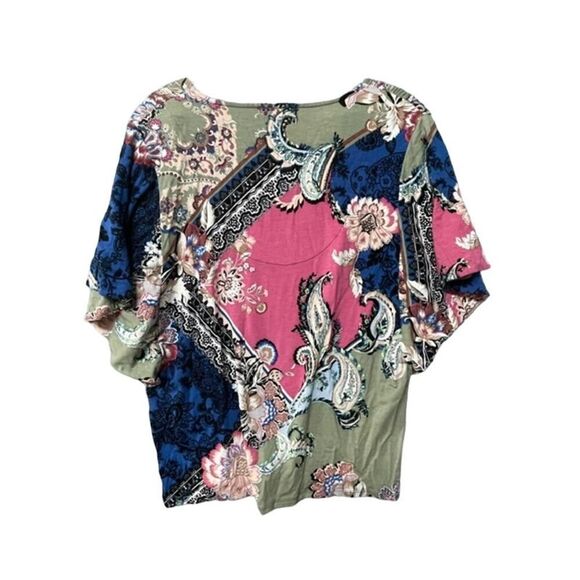 Chico's Dolman Sleeve Rayon Stretch Floral Pink Olive Blue Blouse Size 1 - Picture 2 of 5